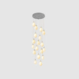 Bloom Ceramic Floral Pendant Light with White Porcelain Flower Buds and Brass Accents