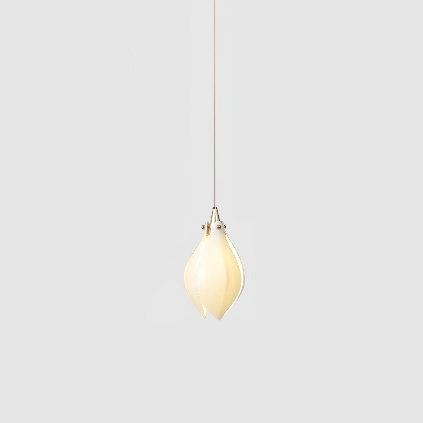 Bloom Ceramic Floral Pendant Light with White Porcelain Flower Buds and Brass Accents