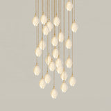 Bloom Ceramic Floral Pendant Light with White Porcelain Flower Buds and Brass Accents