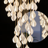 Bloom Ceramic Floral Pendant Light with White Porcelain Flower Buds and Brass Accents