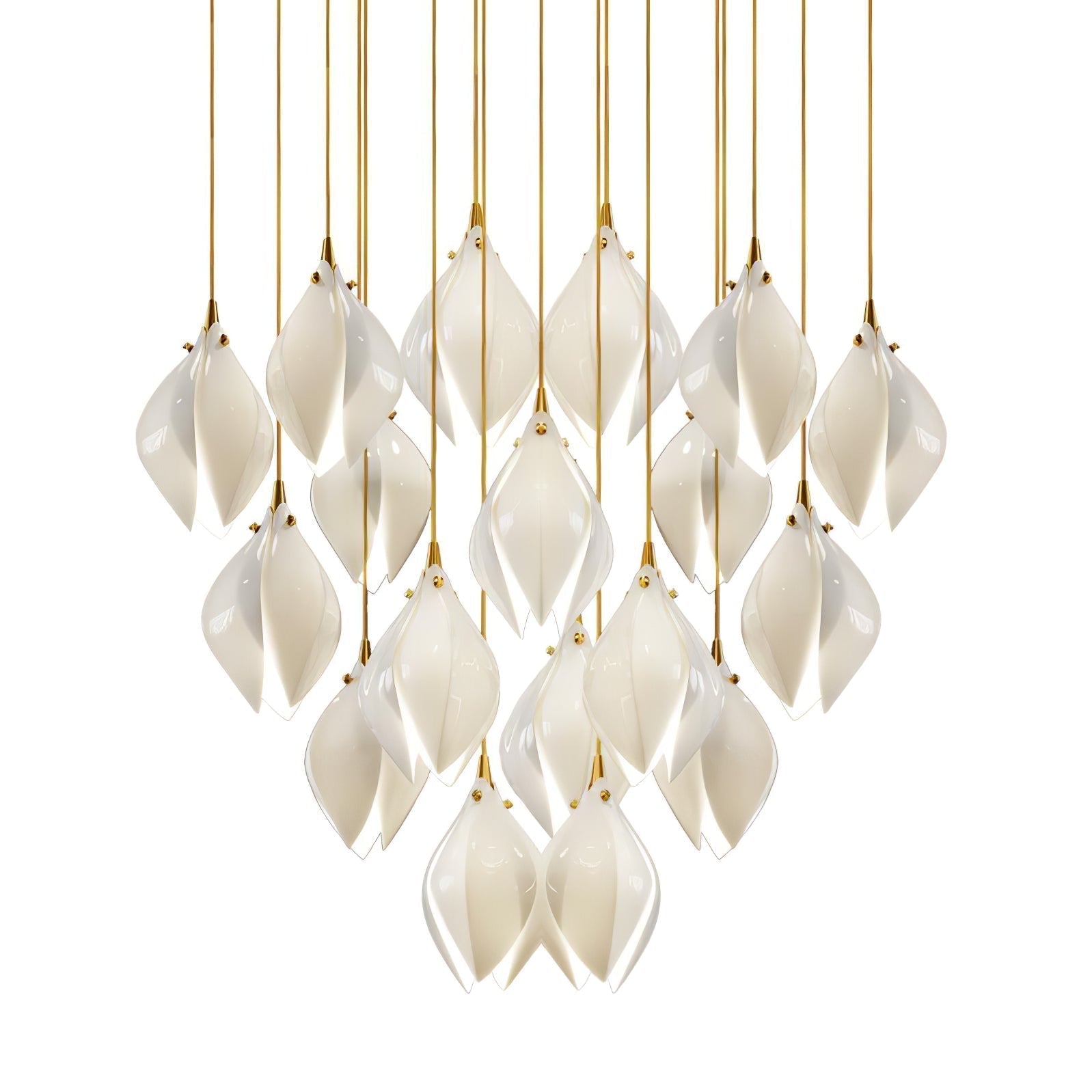 Bloom Ceramic Floral Pendant Light with White Porcelain Flower Buds and Brass Accents