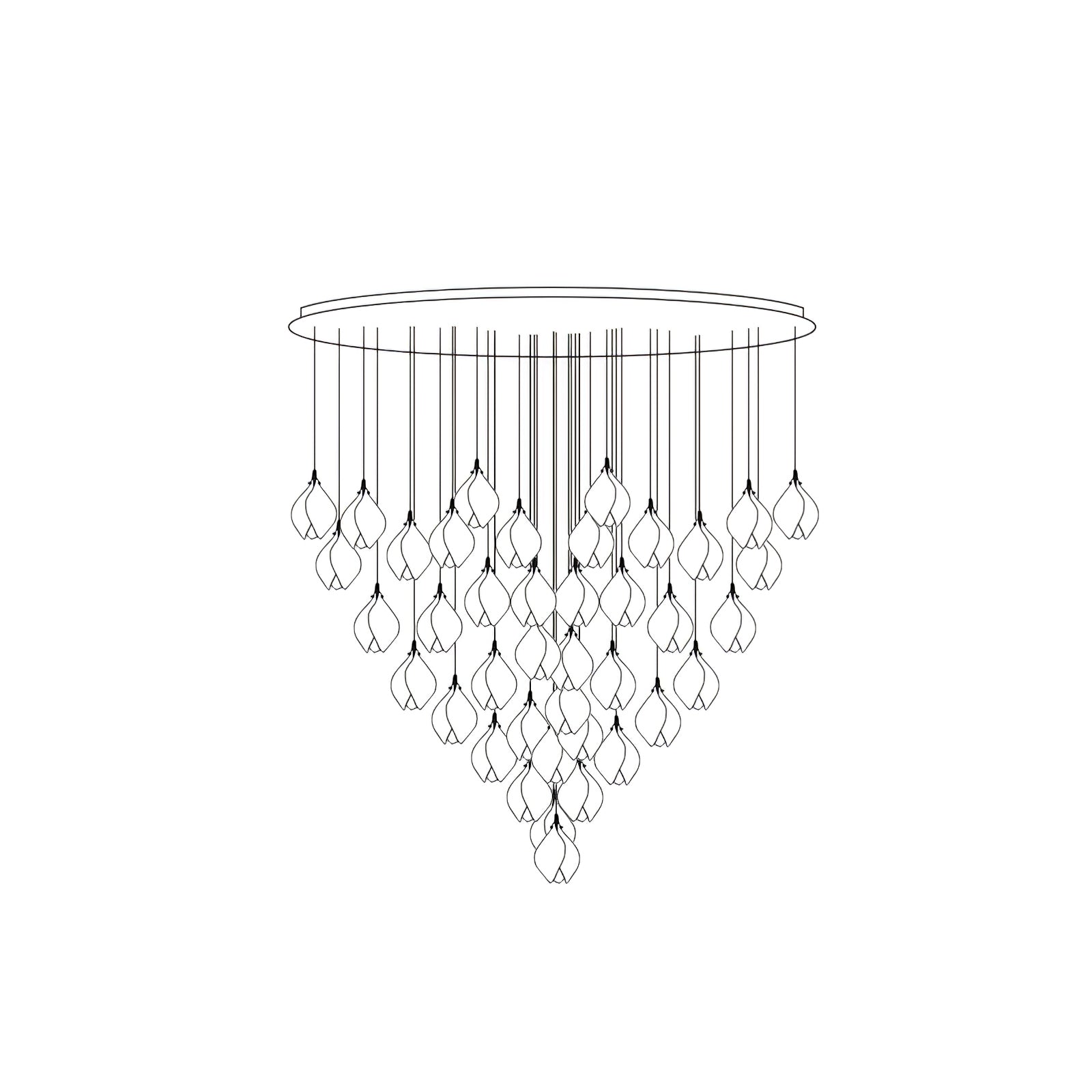 Bloom Ceramic Floral Pendant Light with White Porcelain Flower Buds and Brass Accents