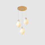 Bloom Ceramic Floral Pendant Light with White Porcelain Flower Buds and Brass Accents