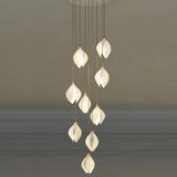 Bloom Ceramic Floral Pendant Light with White Porcelain Flower Buds and Brass Accents