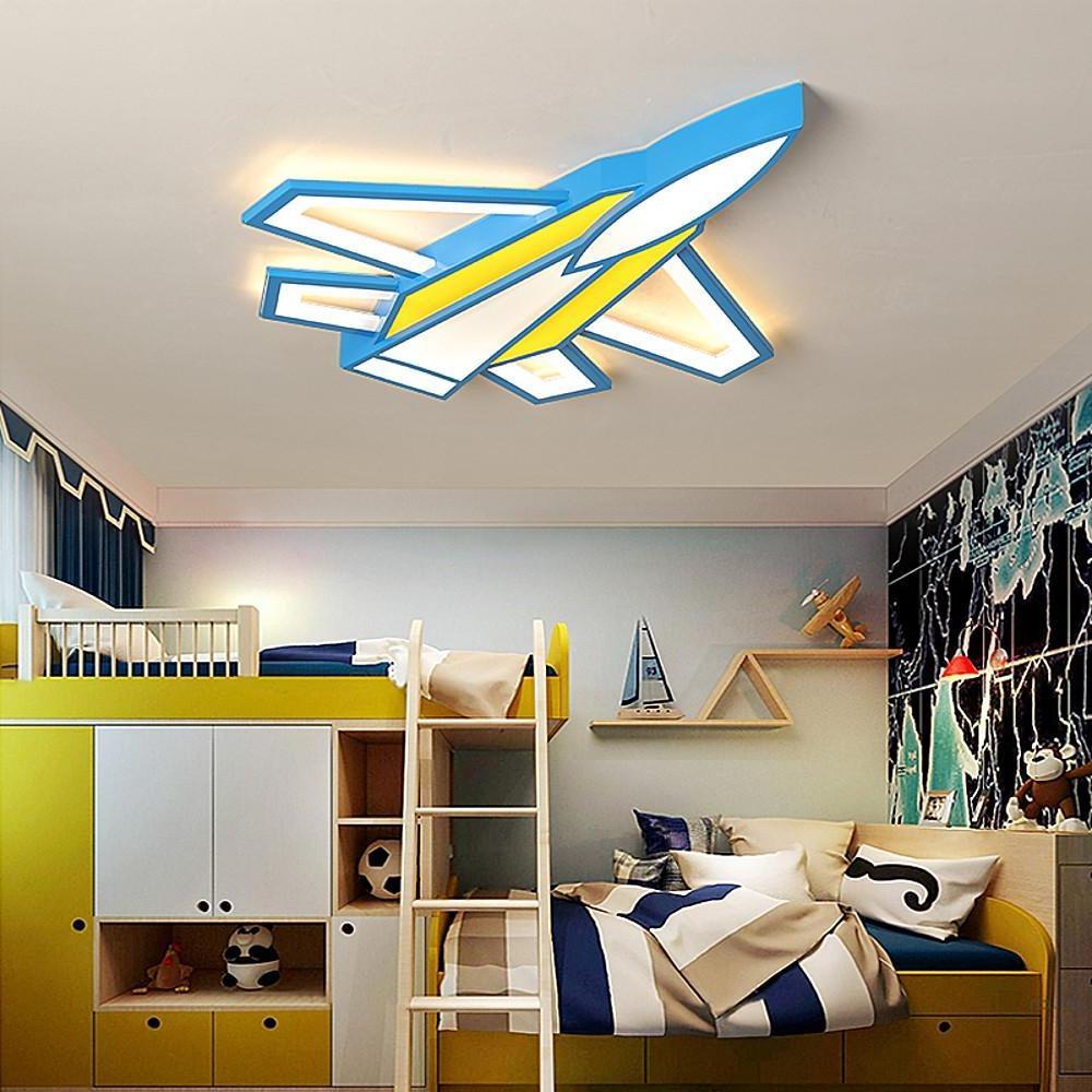 Blue Airplane LED Ceiling Lamp Flush Mount Light Fixture for Childrens Bedroom and Playroom
