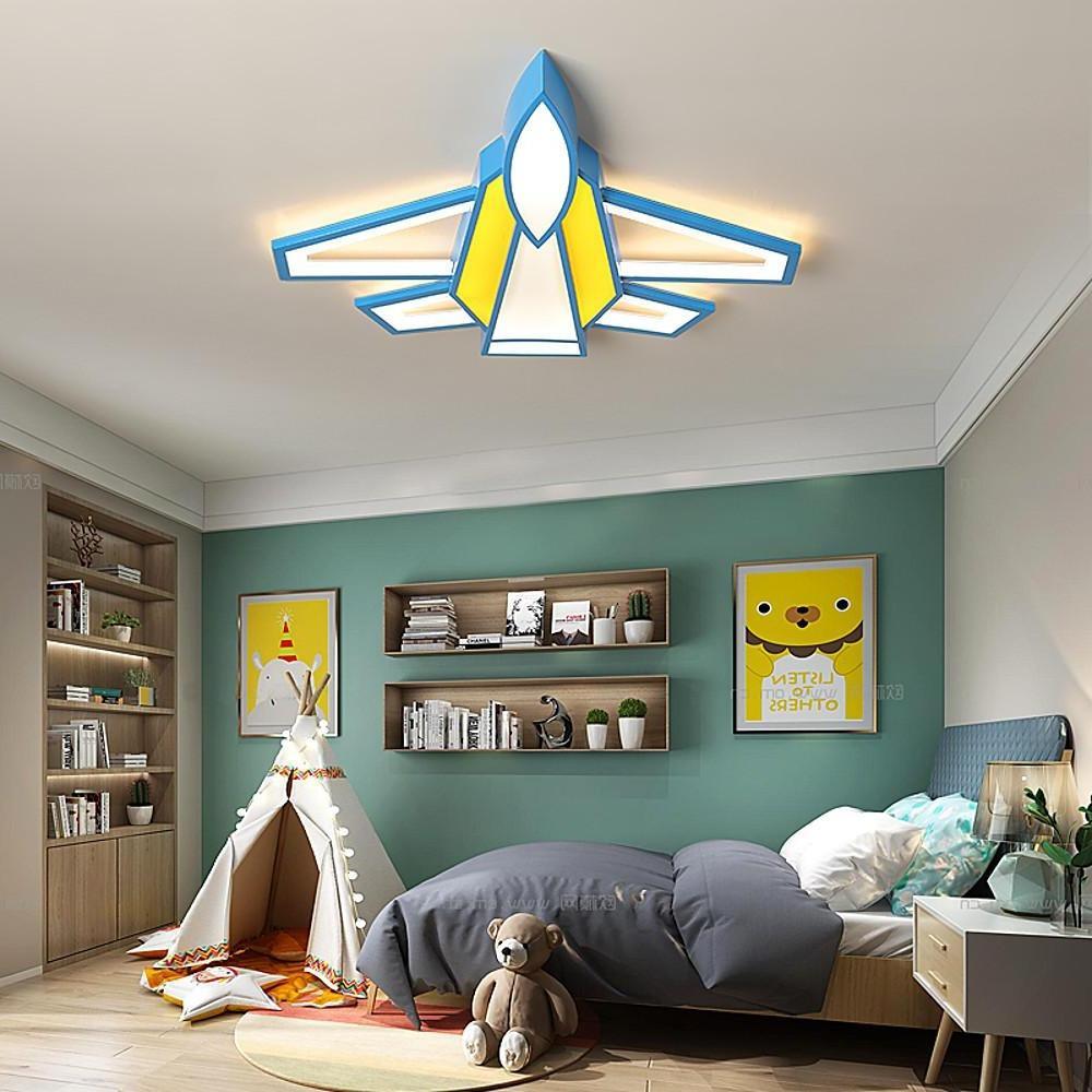 Blue Airplane LED Ceiling Lamp Flush Mount Light Fixture for Childrens Bedroom and Playroom