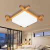 Square Natural Wood LED Flush Mount Ceiling Light Dimmable Modern Nordic Fixture for Home