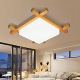 Square Natural Wood LED Flush Mount Ceiling Light Dimmable Modern Nordic Fixture for Home