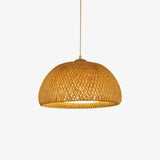 Bohemian Rattan Dome Ceiling Lamp with Hand Woven Bamboo Shade for Home Decor