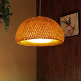 Bohemian Rattan Dome Ceiling Lamp with Hand Woven Bamboo Shade for Home Decor