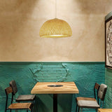 Bohemian Rattan Dome Ceiling Lamp with Hand Woven Bamboo Shade for Home Decor