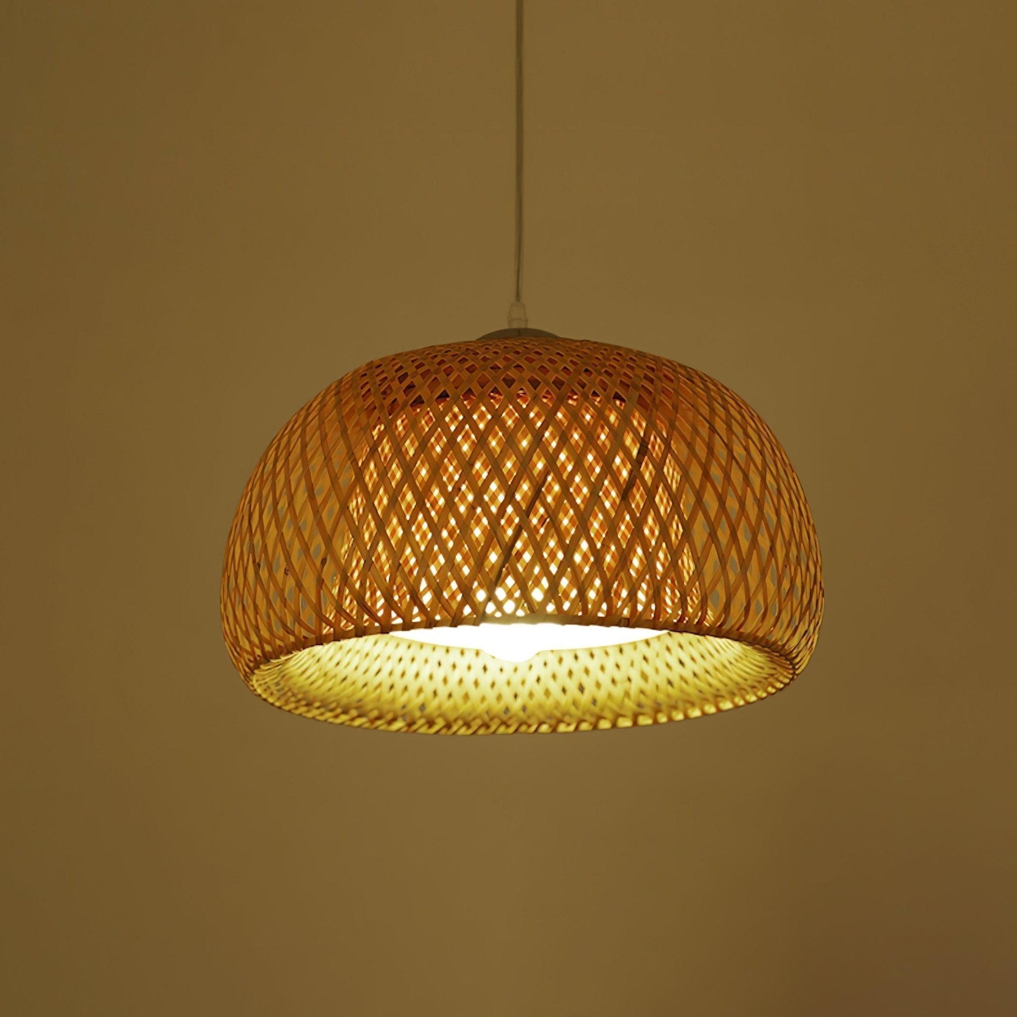 Bohemian Rattan Dome Ceiling Lamp with Hand Woven Bamboo Shade for Home Decor