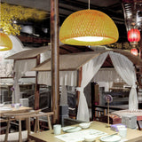 Bohemian Rattan Dome Ceiling Lamp with Hand Woven Bamboo Shade for Home Decor