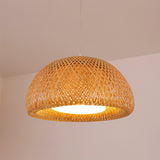 Bohemian Rattan Dome Ceiling Lamp with Hand Woven Bamboo Shade for Home Decor
