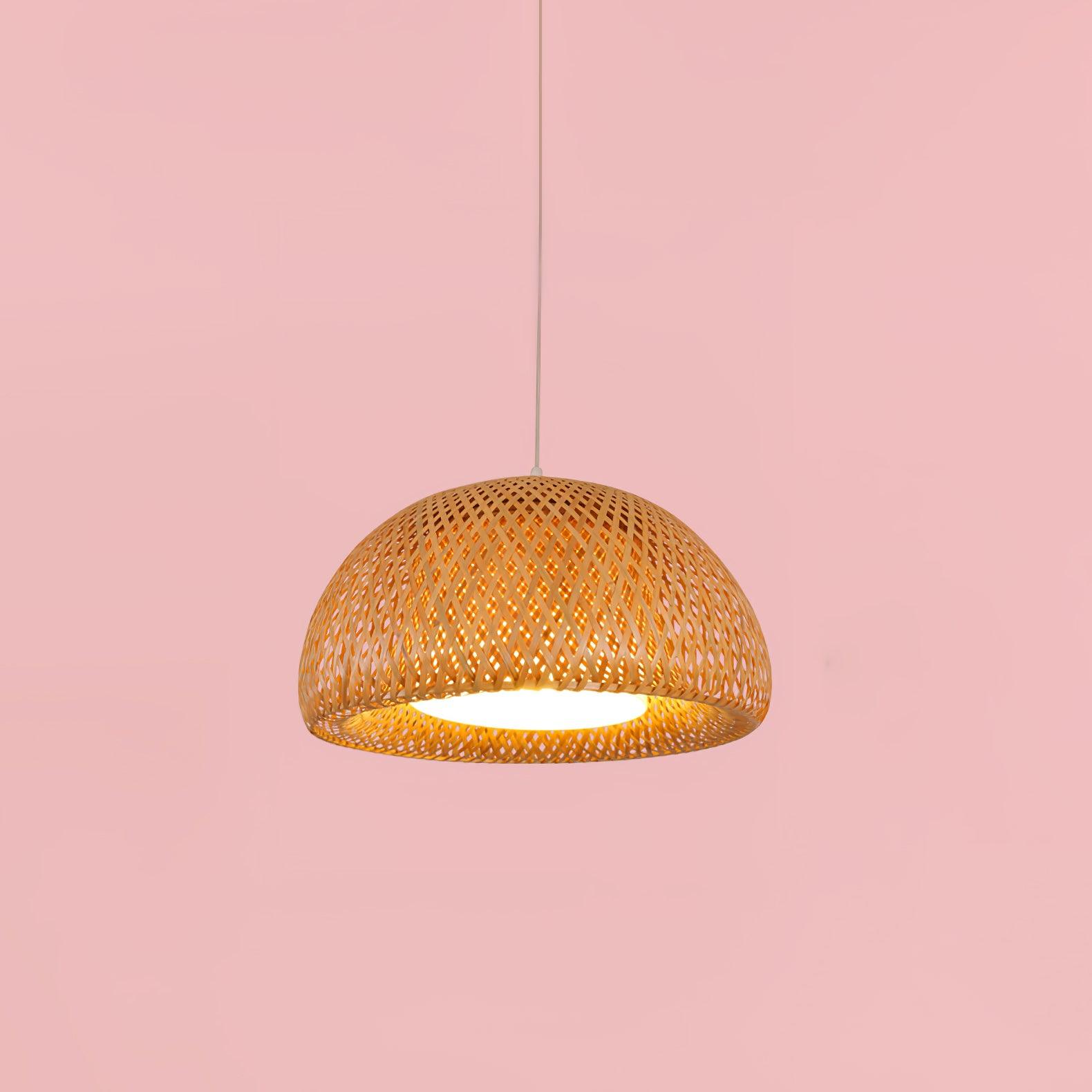 Bohemian Rattan Dome Ceiling Lamp with Hand Woven Bamboo Shade for Home Decor