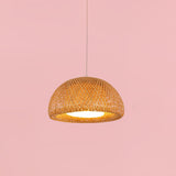 Bohemian Rattan Dome Ceiling Lamp with Hand Woven Bamboo Shade for Home Decor