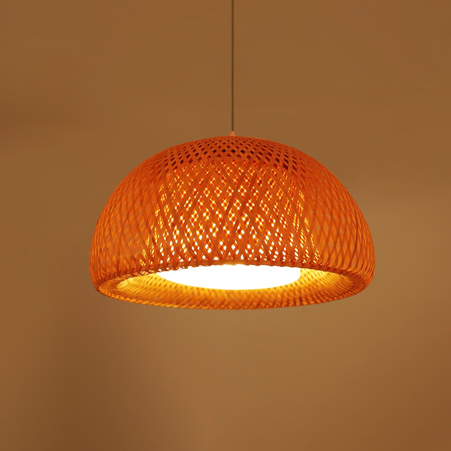 Bohemian Rattan Dome Ceiling Lamp with Hand Woven Bamboo Shade for Home Decor