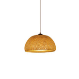 Bohemian Rattan Dome Ceiling Lamp with Hand Woven Bamboo Shade for Home Decor