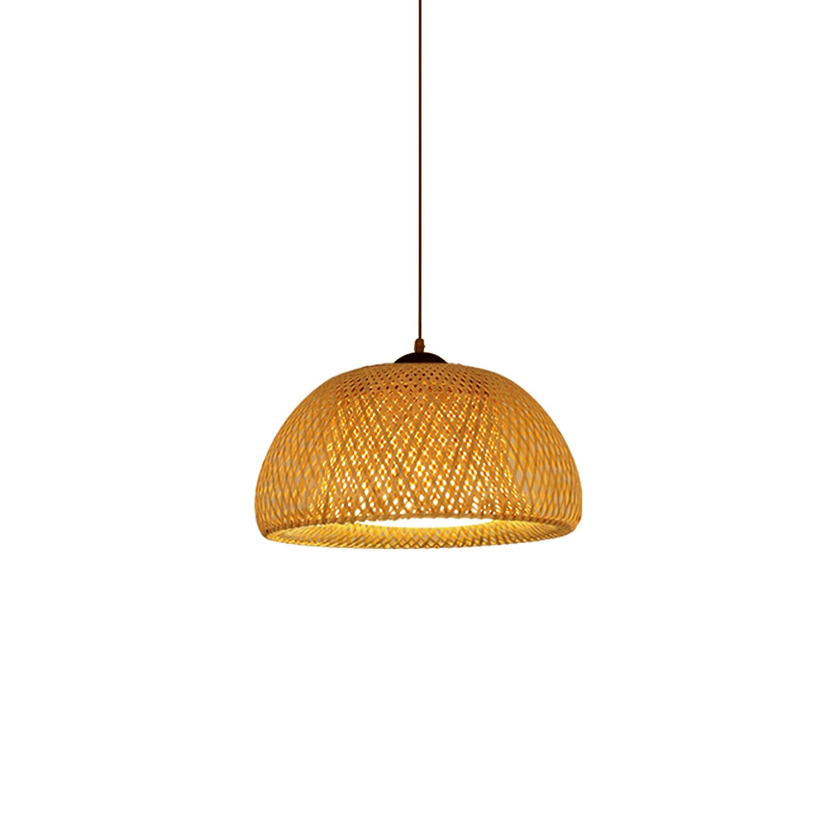 Bohemian Rattan Dome Ceiling Lamp with Hand Woven Bamboo Shade for Home Decor