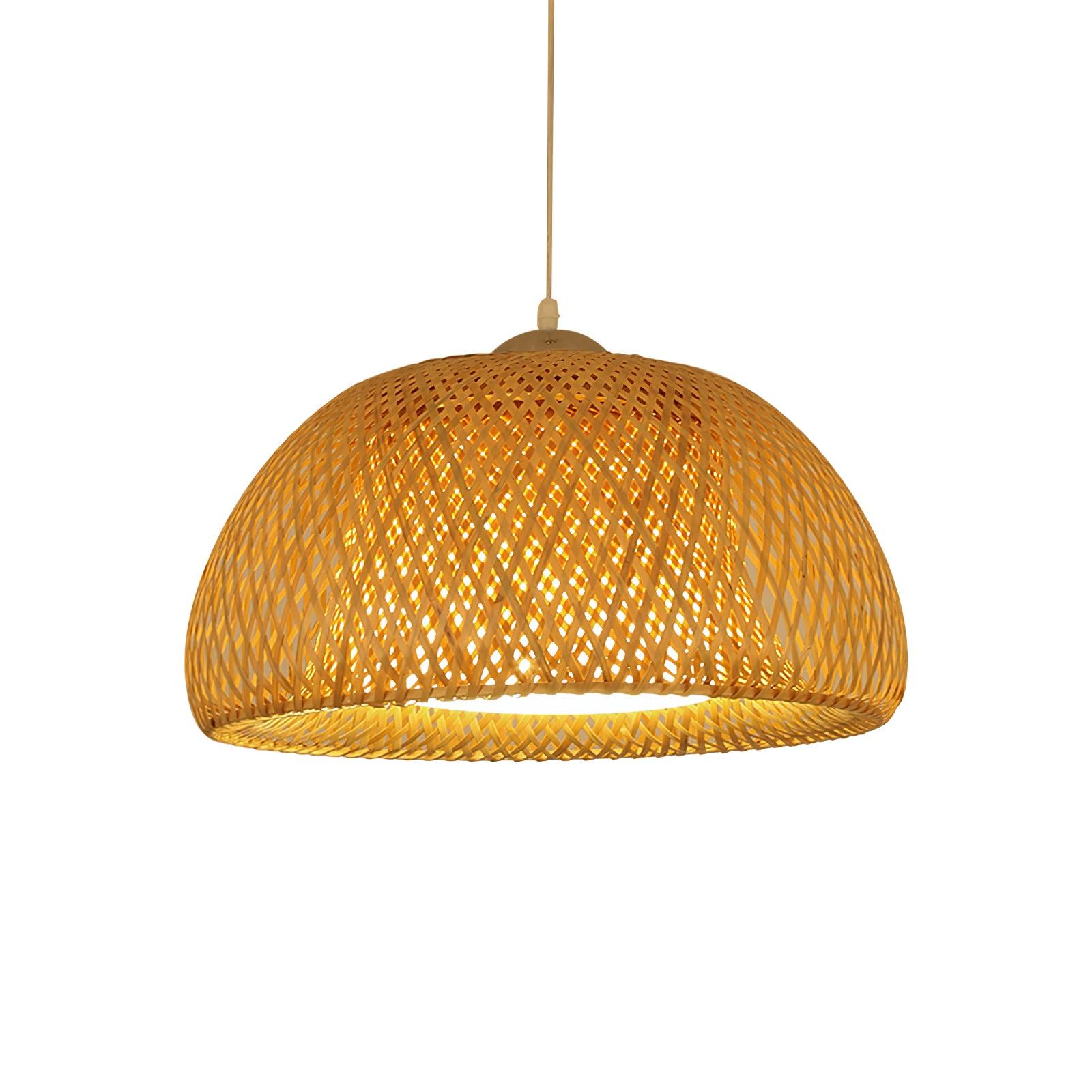 Bohemian Rattan Dome Ceiling Lamp with Hand Woven Bamboo Shade for Home Decor