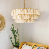 Bohemian Tassel Fringe Chandelier Fabric Pendant Light for Elegant Living Room and Bedroom Lighting