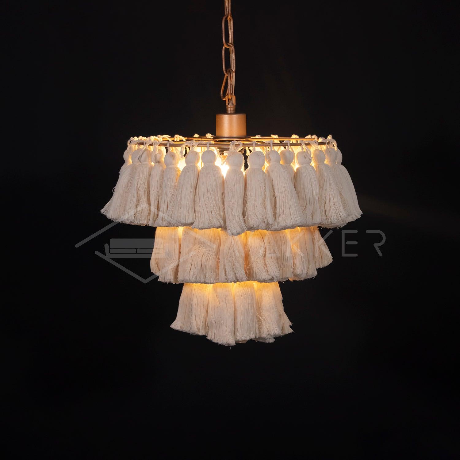 Bohemian Tassel Fringe Chandelier Fabric Pendant Light for Elegant Living Room and Bedroom Lighting