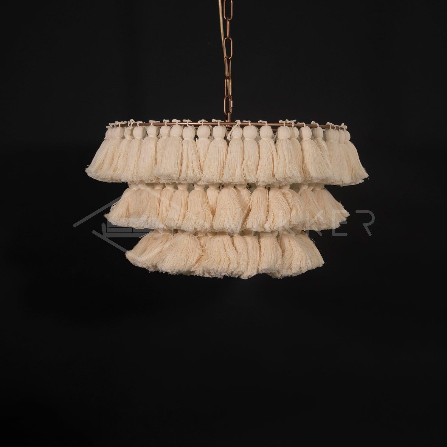 Bohemian Tassel Fringe Chandelier Fabric Pendant Light for Elegant Living Room and Bedroom Lighting