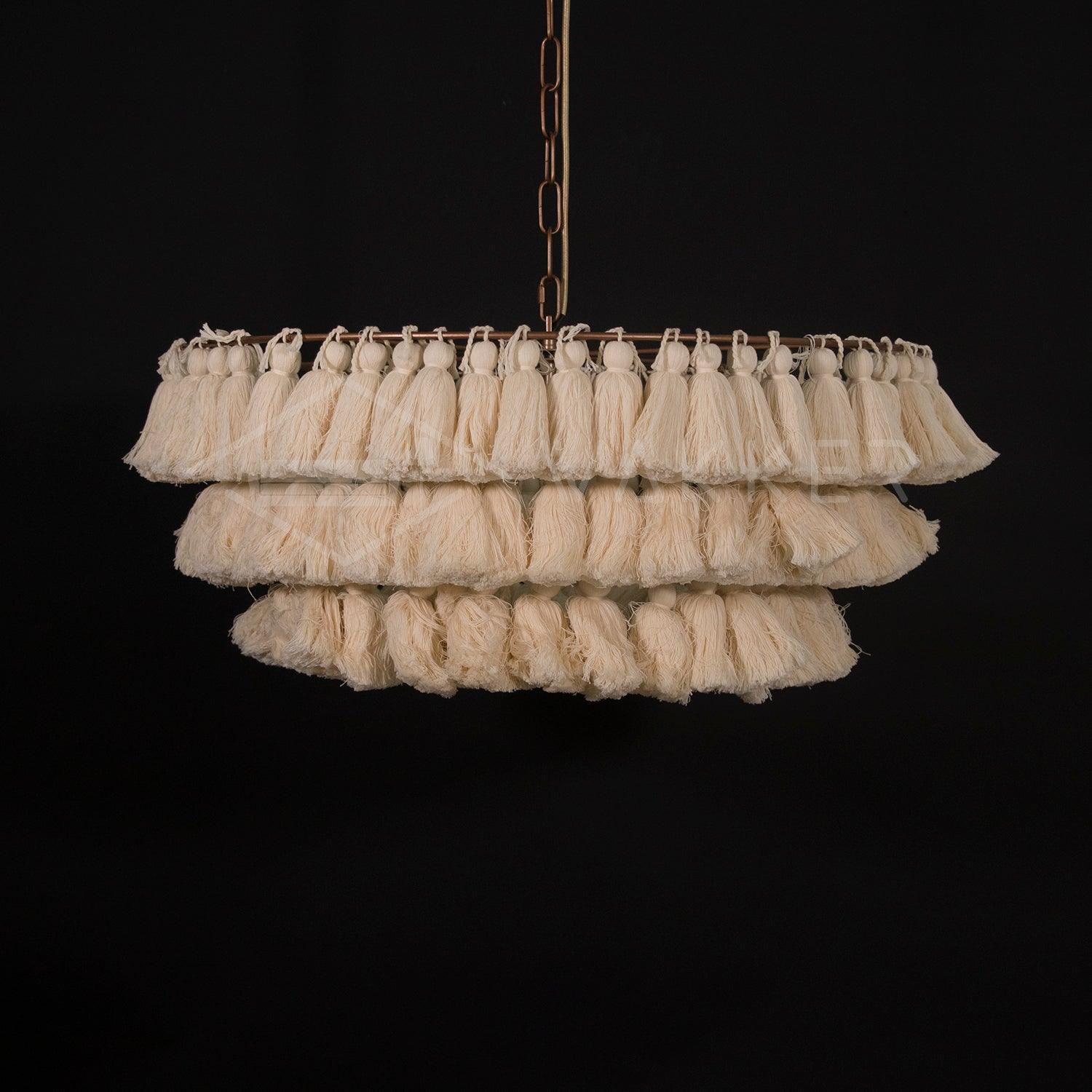 Bohemian Tassel Fringe Chandelier Fabric Pendant Light for Elegant Living Room and Bedroom Lighting