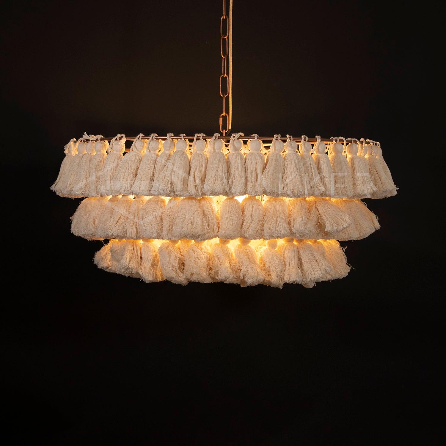 Bohemian Tassel Fringe Chandelier Fabric Pendant Light for Elegant Living Room and Bedroom Lighting