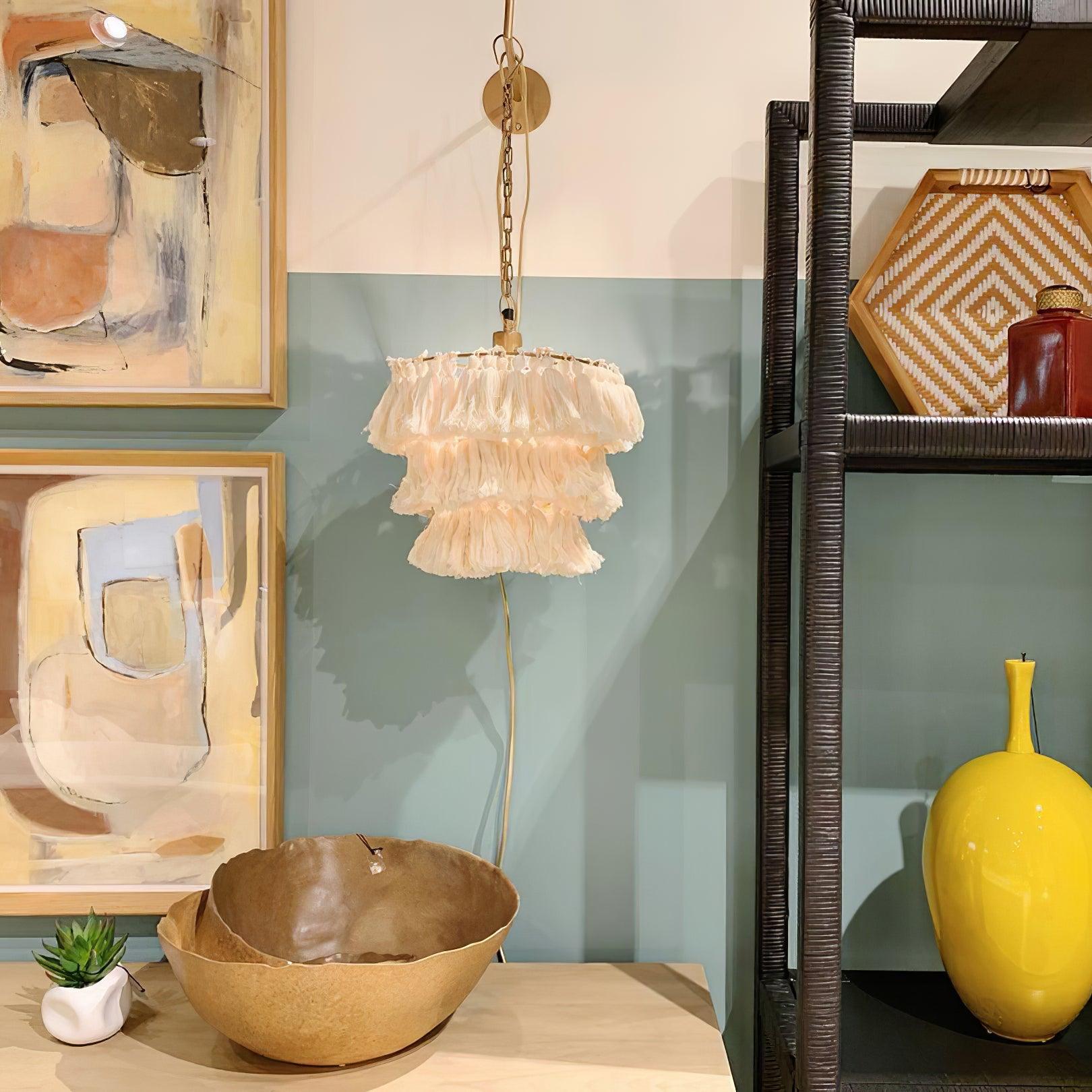 Bohemian Tassel Wall Sconce Layered Fabric Fringe Wall Lamp Decorative Indoor Light