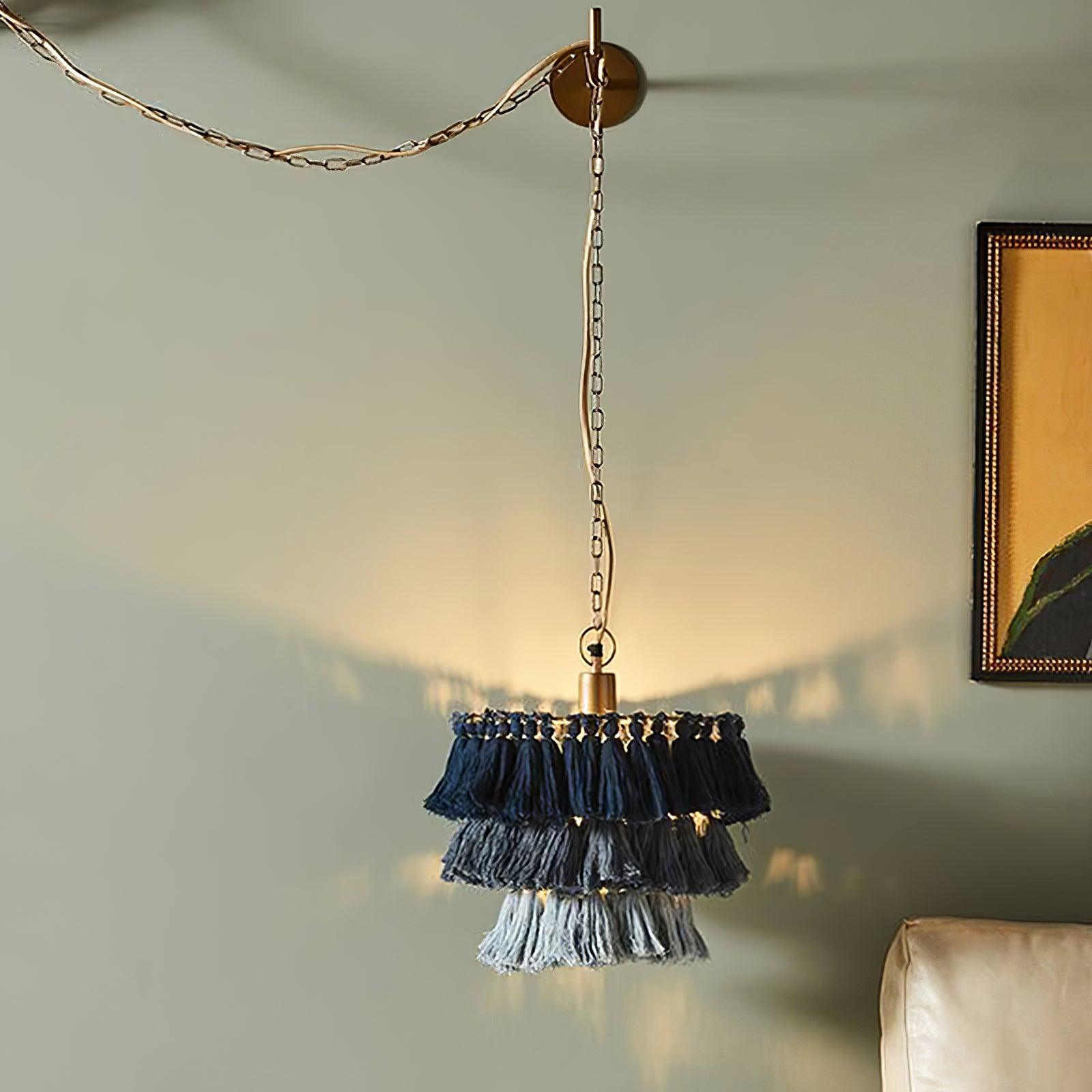 Bohemian Tassel Wall Sconce Layered Fabric Fringe Wall Lamp Decorative Indoor Light