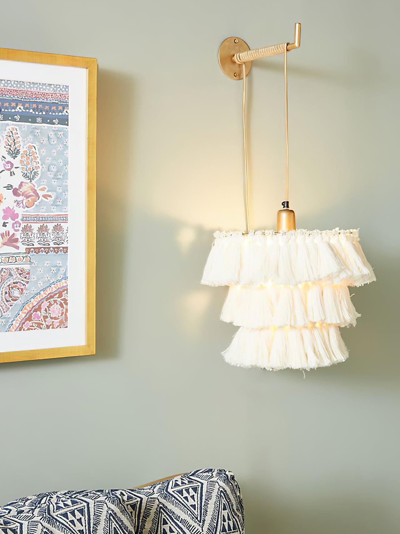 Bohemian Tassel Wall Sconce Layered Fabric Fringe Wall Lamp Decorative Indoor Light