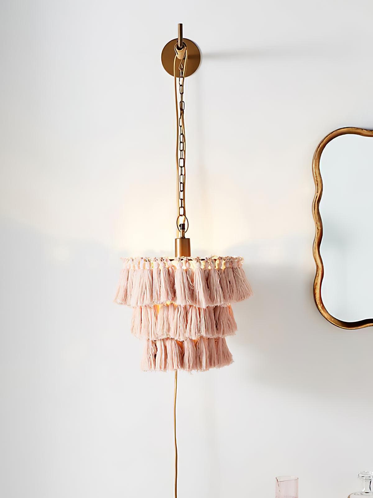 Bohemian Tassel Wall Sconce Layered Fabric Fringe Wall Lamp Decorative Indoor Light