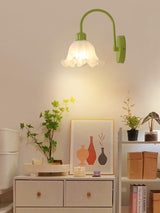 Botanical Blossom Floral Wall Sconce Green and Beige Vintage Indoor Wall Light