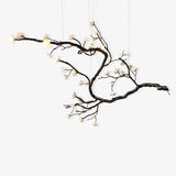 Botanical Ceramic Flower Branch Chandelier Elegant Brass Black Finish Large Pendant Light