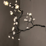 Botanical Ceramic Flower Branch Chandelier Elegant Brass Black Finish Large Pendant Light