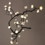 Botanical Ceramic Flower Branch Chandelier Elegant Brass Black Finish Large Pendant Light