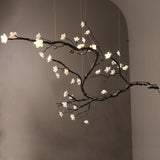 Botanical Ceramic Flower Branch Chandelier Elegant Brass Black Finish Large Pendant Light