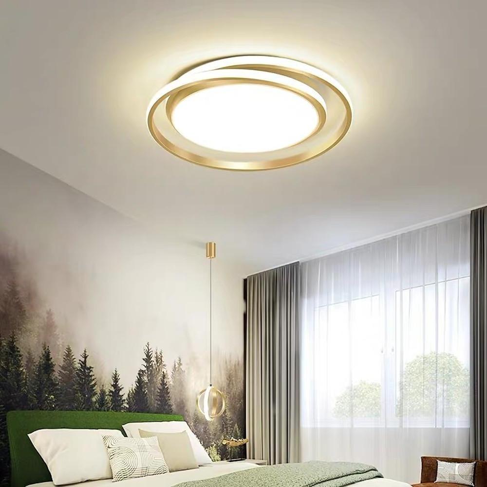 Modern Circular LED Flush Mount Ceiling Light for Bedroom and Living Room in Black or Gold
