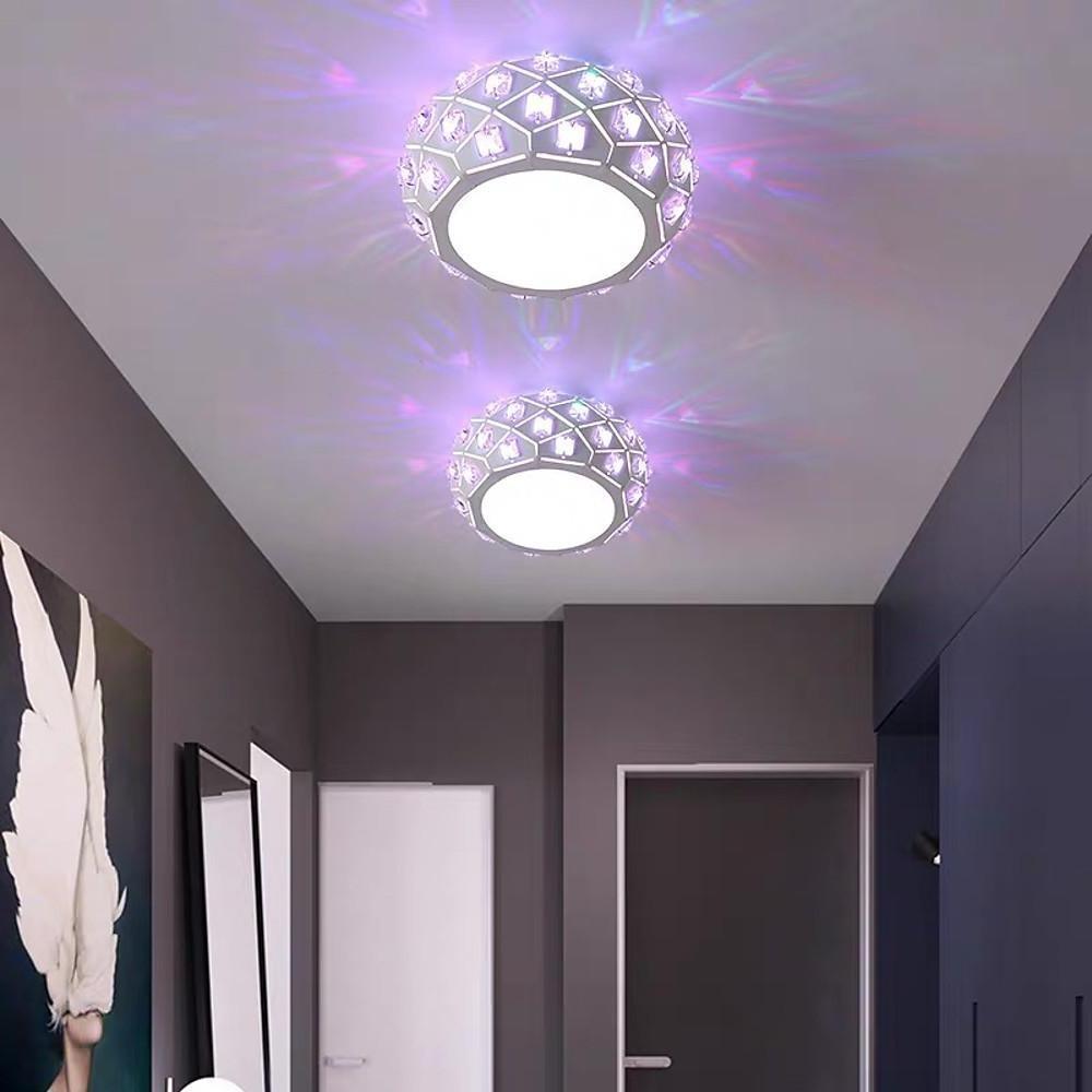 Modern Metal Crystal LED Flush Mount Ceiling Light for Hallway and Entryway Decor