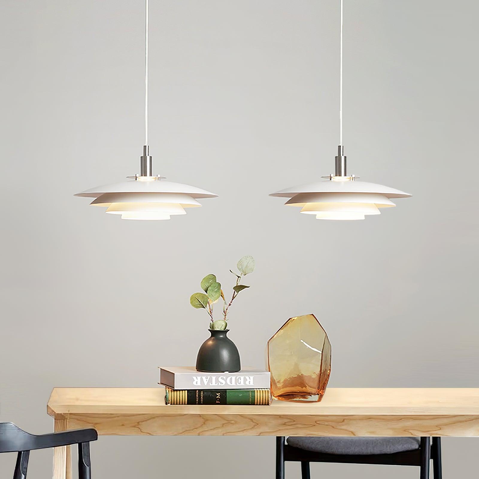 Bretagne Modern Architectural Multi Layered Metal Pendant Light Chrome and White Hanging Ceiling Lamp