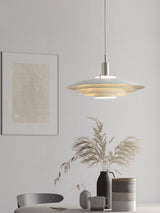 Bretagne Modern Architectural Multi Layered Metal Pendant Light Chrome and White Hanging Ceiling Lamp