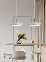 Bretagne Modern Architectural Multi Layered Metal Pendant Light Chrome and White Hanging Ceiling Lamp