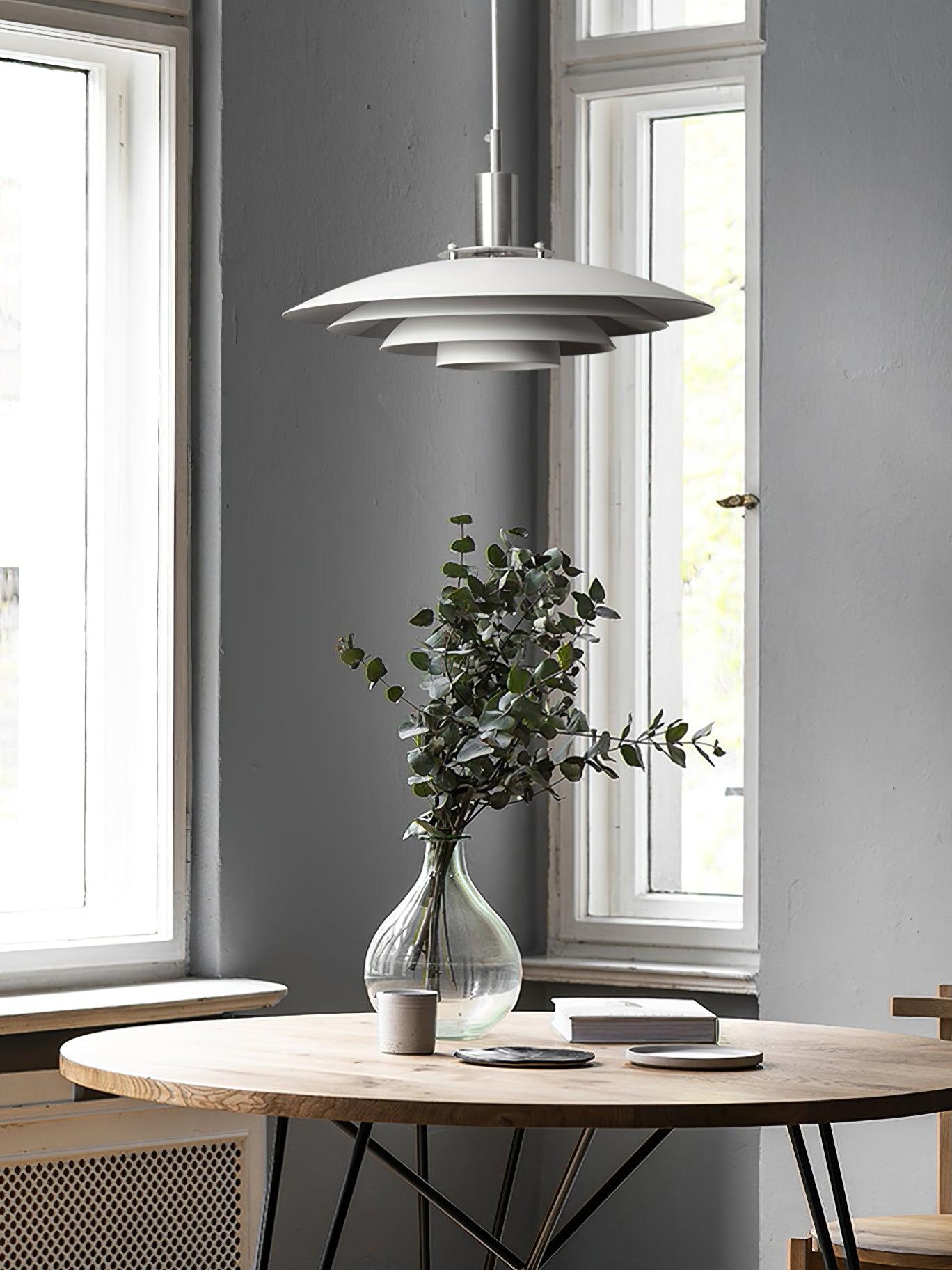 Bretagne Modern Architectural Multi Layered Metal Pendant Light Chrome and White Hanging Ceiling Lamp