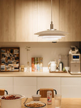 Bretagne Modern Architectural Multi Layered Metal Pendant Light Chrome and White Hanging Ceiling Lamp