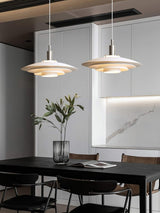 Bretagne Modern Architectural Multi Layered Metal Pendant Light Chrome and White Hanging Ceiling Lamp