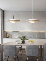 Bretagne Modern Architectural Multi Layered Metal Pendant Light Chrome and White Hanging Ceiling Lamp
