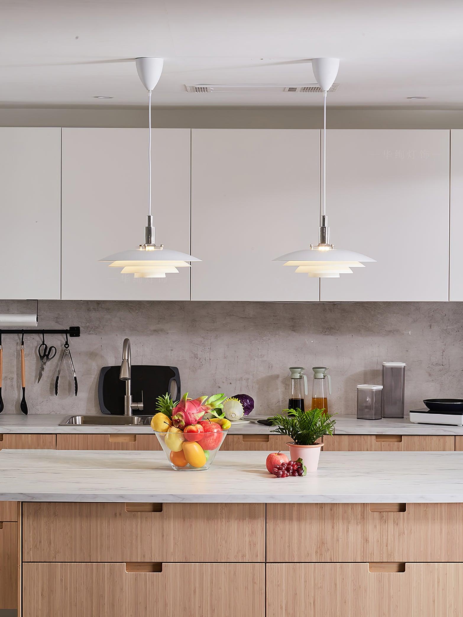 Bretagne Modern Architectural Multi Layered Metal Pendant Light Chrome and White Hanging Ceiling Lamp