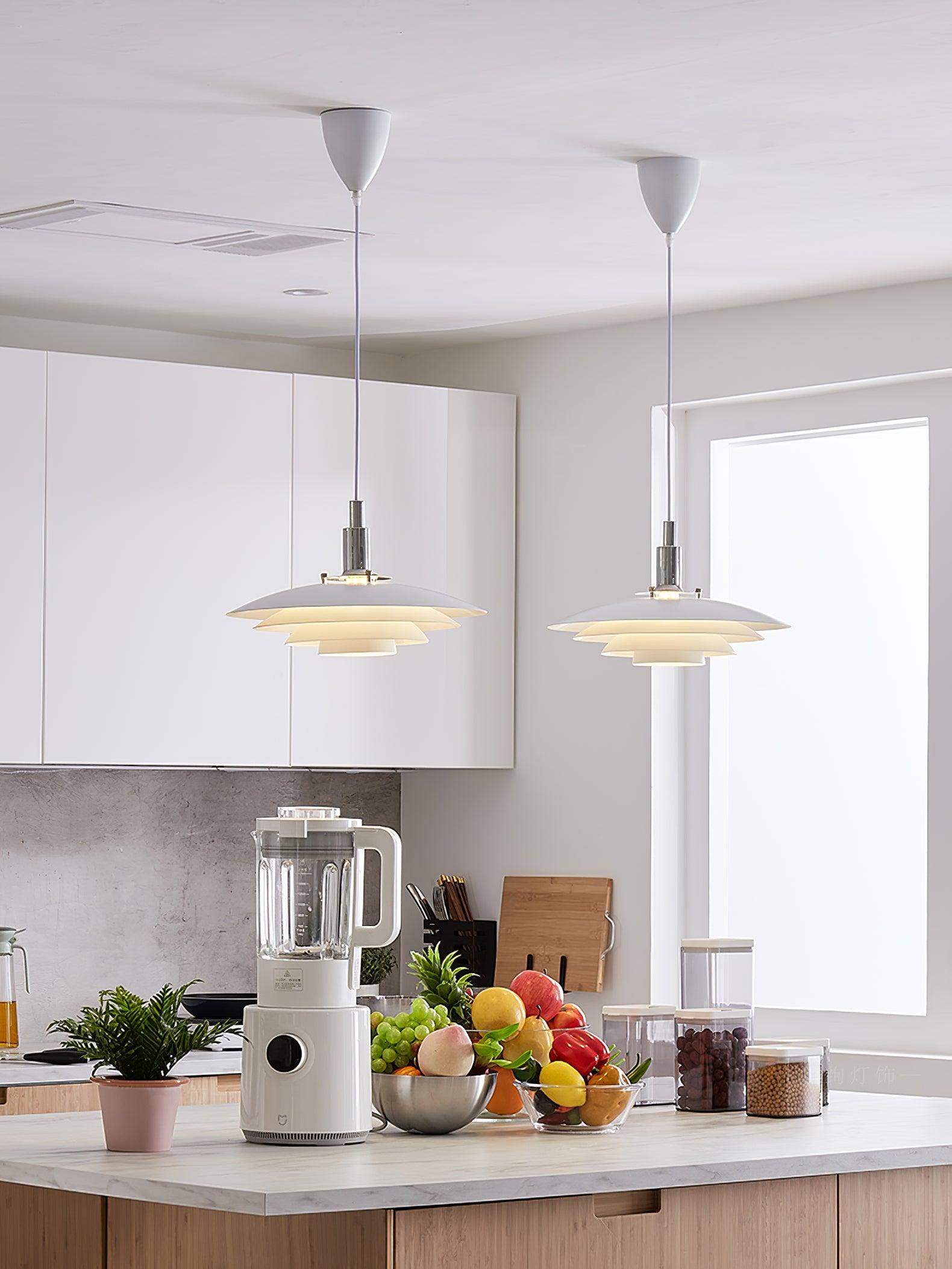 Bretagne Modern Architectural Multi Layered Metal Pendant Light Chrome and White Hanging Ceiling Lamp