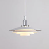 Bretagne Modern Architectural Multi Layered Metal Pendant Light Chrome and White Hanging Ceiling Lamp